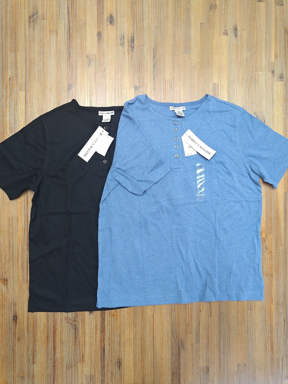 Rebecca Malone Women’s Short Sleeve Henley Shirt - Blue And Black